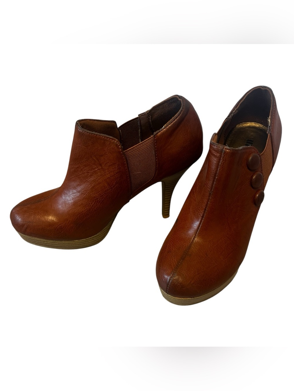 Brown Leather-Look Platform Ankle Booties by Report Sz 7